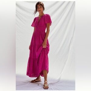 Anthropologie Maeve The Somerset Maxi Dress Eyelet
Edition Tiered Smocked Waist